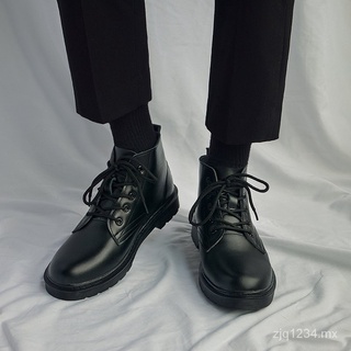Zapatos altos de piel de felpa para hombre Botas de cuero genuino negro Dr. Martens estilo británicoinsRopa de trabajo par botas motocicleta atractivo