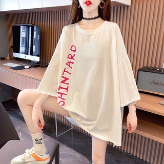 Estilo de verano suelto de gran tamaño de longitud media nacional de moda estilo impreso chica cuello redondo manga corta camiseta de las mujeres