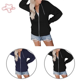 pantherpink Sports Women Solid Color Long Sleeve Hoodies Zipper Hooded Sweatshirt Jacket