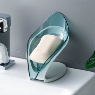 Expectdevep calidad forma de hoja caja de jabón fregadero esponja drenaje titular creativo ventosa jabón almacenamiento estante de secado suministros de baño Gadgets (5)