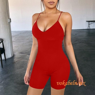 YOUKON-Women Summer Bodysuit, Solid Color Spaghetti Strap V-Neck Sleeveless Tight