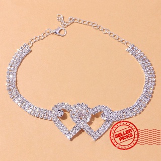 1 PCS Gold Butterfly Full Diamond Double Heart Anklet Beach Anklet Summer Jewelry Joker Diamond G0T1