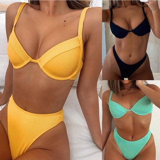 Push Up Bikini 2021 Sexier Acanalado Traje De Baño Mujeres Trajes De Dos Piezas Conjunto Cintura Alta