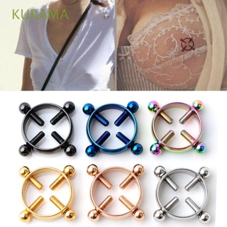KURAMA 2pcs/set Nipple Ring Women Non-Piercing Nipple Nail Surgical Steel Fashion Round Fake Piercing Adjustable Girls Body Piercing Jewelry/Multicolor