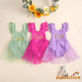 DANDELION-Baby Girls Letter Pattern Printed Lace Fly Sleeve V-neck Romper (1)