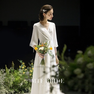 Luz vestido de novia 2021 nuevo [jardín chica] temperamento Qidi fotografía de viaje simple satén francés vestido de novia