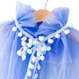 Capa de capa para niñas pequeñas, malla impresa borla volantes gradiente princesa capa (9)