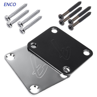 ENCO 70s F Logo Strat/Tele 4-Bolt Chrome/Black Guitar Neck Plate Neckplate w/Screws (1)