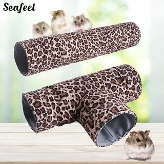 (Seafeel) Hámster túnel leopardo impresión plegable lona 2/3/4 agujeros tubo de mascotas juguete para mascotas pequeñas