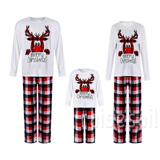 Rs-family coincidencia de pijamas de navidad conjunto, reno impresión camiseta de manga larga + pantalones cuadros ropa de dormir (1)