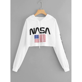 Último CROP sudadera con capucha suéter negro rosa/GOCER suéter CROP sudadera con capucha mujeres NASA