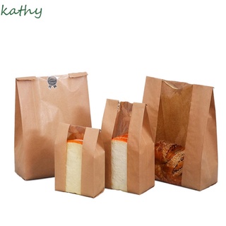 kathy 25/50pcs bolsa de papel kraft bolsa de embalaje de alimentos bolsa de pan bolsa de almacenamiento de rayas evitar aceite fiesta suministros frontal ventana tostada