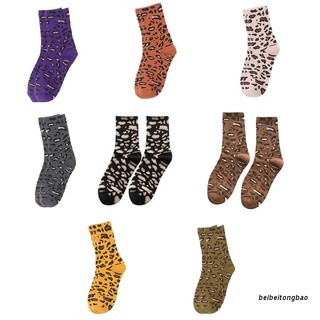 beibeitongbao Women Vintage Leopard Print Crew Socks Novelty Funny Cotton Mid Tube Hosiery