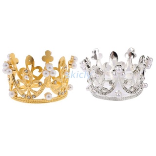esquí princesa mini corona redonda diamantes de imitación perla tiara para tarta topper niños accesorios de pelo boda fiesta decoración
