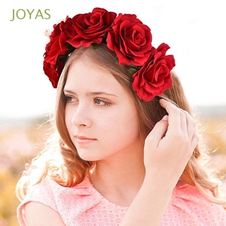 JOYAS Bohemia rosa flor diademas coronas de pelo guirnalda Floral corona novia accesorios para el cabello tocado tocado boda Headwear/Multicolor (1)