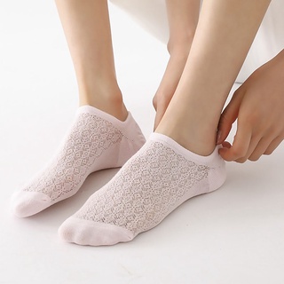 Junio 1/5 pares cómodos mujeres calcetines cortos Casual verano barco calcetines tobillo calcetines de malla Invisible algodón transpirable encaje flor (9)