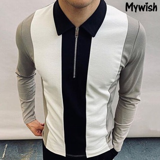 [mywish] Camisa Polo delgada con cuello alto y colores Contrastantes Mangas largas Para otoño