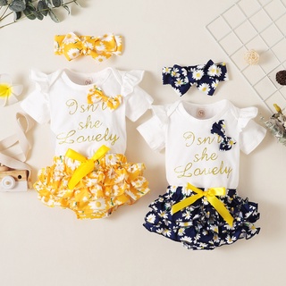 Twice**infant Baby Girls Letter mameluco+Ruffles Floral impreso Shorts trajes