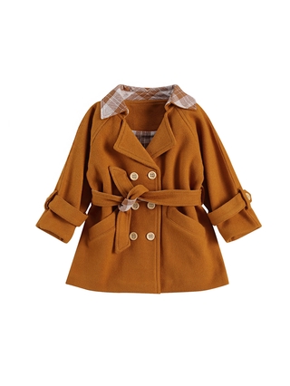 Loveq-abrigo cálido para niños, manga larga Color sólido solapa botón abrigo con