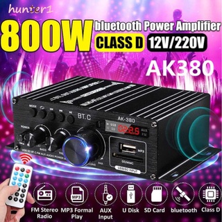 hunter AK380 800W Amplificador De Potencia Audio Karaoke Cine En Casa De 2 Canales Bluetooth compatible Clase D USB/SD AUX Entrada Receptor