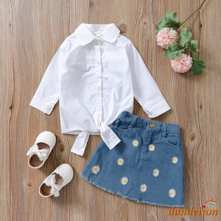 dandelion-baby girl's outfits set moda color sólido camisa de manga larga + margarita
