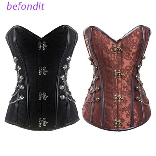 BEF Black Body Shaper with Chain Strapless Overbust Punk Corset Bustier Steampunk