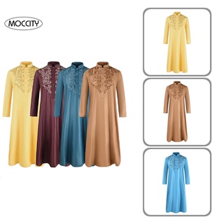[moccity] túnica retro transpirable suelta color puro bordado túnica botón decoración para la vida diaria