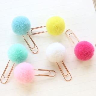 formakean 10 unids/set color aleatorio nuevo clips de papel metal sellado abrazadera marcapáginas de felpa bola pin oro rosa papelería hairball (5)