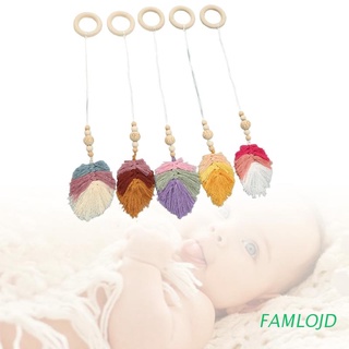 FAMLOJD 5 Pcs/Set Baby Gym Frame Pendant Knitting Leaf Tassel Wooden Ring Teether Rattle Infants Newborn Teething Nursing Molar