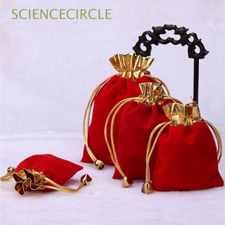sciencecircle 12pcs joyería bolsa de franela boda favor cordón bolsa de regalo borde dorado forro polar pack de terciopelo rojo/multicolor