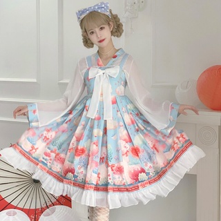 Lolita-falda de estilo japonés para mujer, falda con tirantes JSK de cintura alta y lazo, vestido kawaii lolita Original, novedad de primavera 2021