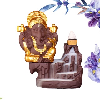 beauty golden ceramic ganesha buddha backflow quemador de incienso hecho a mano figura elefante dios estatua cascada hogar incienso titular de oro