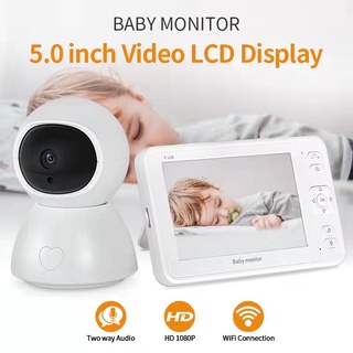 Monitor de bebé, 1080P HD resolución Video Baby Monitor con cámara y Audio, pantalla de 5", visión nocturna, Audio bidireccional, rotación 360, monitoreo de temperatura, cunas incluidas, rango de 980 pies