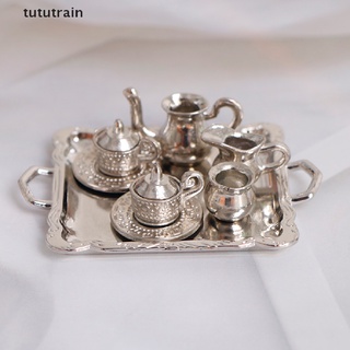 tututrain 10pcs 1/12 casa de muñecas miniatura plata metal té café bandeja set de vajilla mx