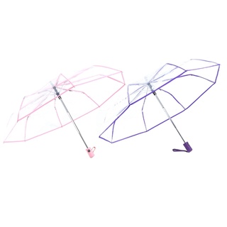 2x Transparent Umbrella Automatic Umbrella Rain Women Men Sun Rain Auto Umbrella Compact Folding Windproof Style,Transparent & Purple Border & Transparent + Pink Border