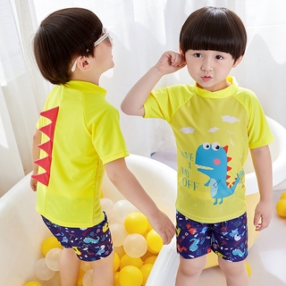 Kids Boy Swimsuits 2-13 Years Toddler Infant Cartoon Dinosaur Swimming Suit Short Sleeve Top+Pants