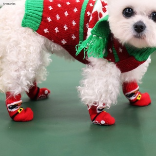 D 4Pcs calcetines de cachorro de papá noel diseño antideslizante inferior elástico pequeño mediano perro caliente pata calcetines para navidad
