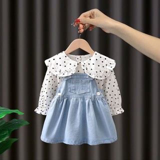 Traje de falda con tirantes de mezclilla para niñas 2021 nuevo estilo extranjero para bebés, camisa de moda de primavera, falda, traje de dos piezas