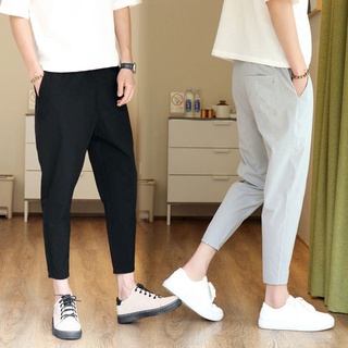 2021Cropped Pants Loose Cropped Pants Ankle-Tied Harem Pants Boy Korean Style Trendy Student Summer Ice Silk Leisure Pants (4)