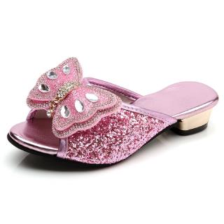 Niñas Bow-knot tacón bajo zapatillas niñas Casual fiesta boda zapatillas de cuero tamaño 26-36 niños princesa lentejuelas zapatillas (1)