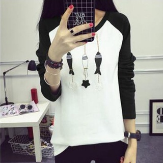 Camiseta De Manga larga con cuello redondo para mujer con estampado De dibujos animados 05-11