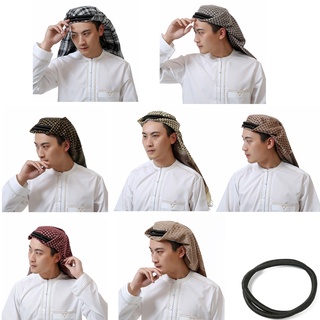 brroa Mens Arab Muslim Scarf Malaysia Headscarf Elastic Plaid Print Lightweight Hijab Traditional Islamic Muslim Headwear