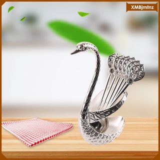 [MTNZ] Stainless Steel Creative Dinnerware Set Decorative Swan Base Holder with 6 Spoons for Coffee, Fruit,Dessert,Stirring,