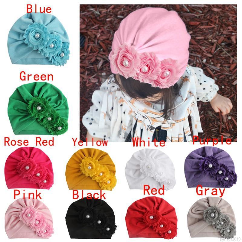 Perfecto bebé recién nacido flor perla diseño niñas bebé turbante elástico sombrero (2)