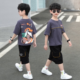 Traje de verano para niños grandes ropa de verano de manga corta de dos piezas ropa de niños coreanos traje de niños
