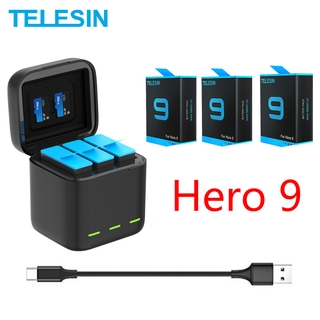 Telesin 3Pack Go Pro Hero9 3 Maneras Led Luz Cargador De Batería Tf Tarjeta Caja De Almacenamiento Para Gopro Hero 9 Negro Cámara De Acción Accesorios (1)