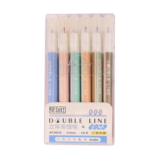 love* 6pcs/set Morandi Color Double Line Fluorescent Marker Outline Pen Highlighter Writing Drawing Pens School Supplies Stationery