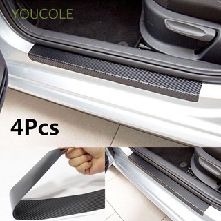 youcole 4pcs práctico 3d fibra de carbono negro antiarañazos coche puerta placa pegatina auto universal hot protector sill scuff cover