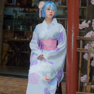 Anime Cosplay Rem Kimono disfraz estilo japonés Kimono tradicional mujeres señoras Geisha Haori Yukata talla grande 3XL ropa suelta