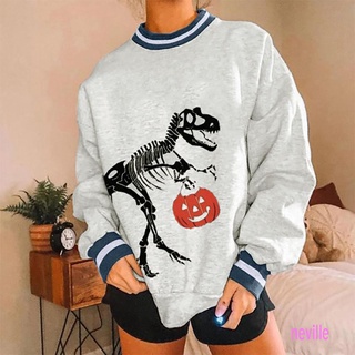 ✿Ex❈Sudadera Casual de manga larga para mujer/suéter de Halloween con estampado de calabaza calavera/sudadera con estampado de calabaza